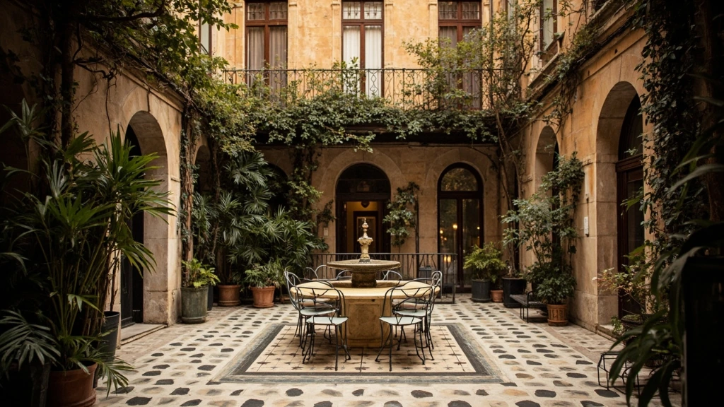 The private inner courtyard garden at Hotel Coppedè, early morning